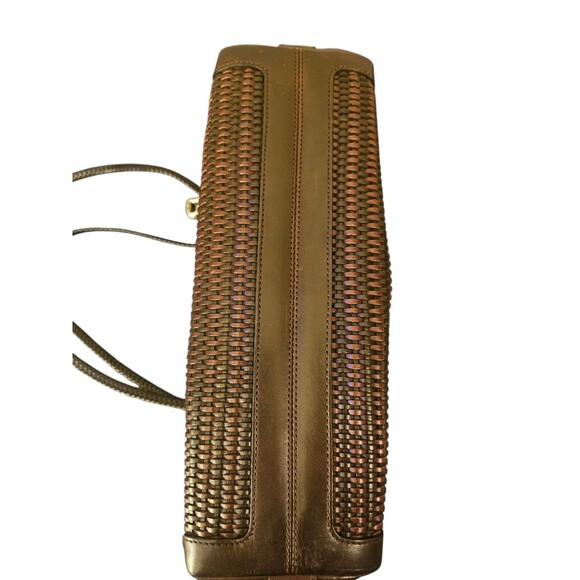 Brighton Vintage Woven Leather Tote | Brown Croc Embossed Flap | Silver Hardware - Picture 5 of 12